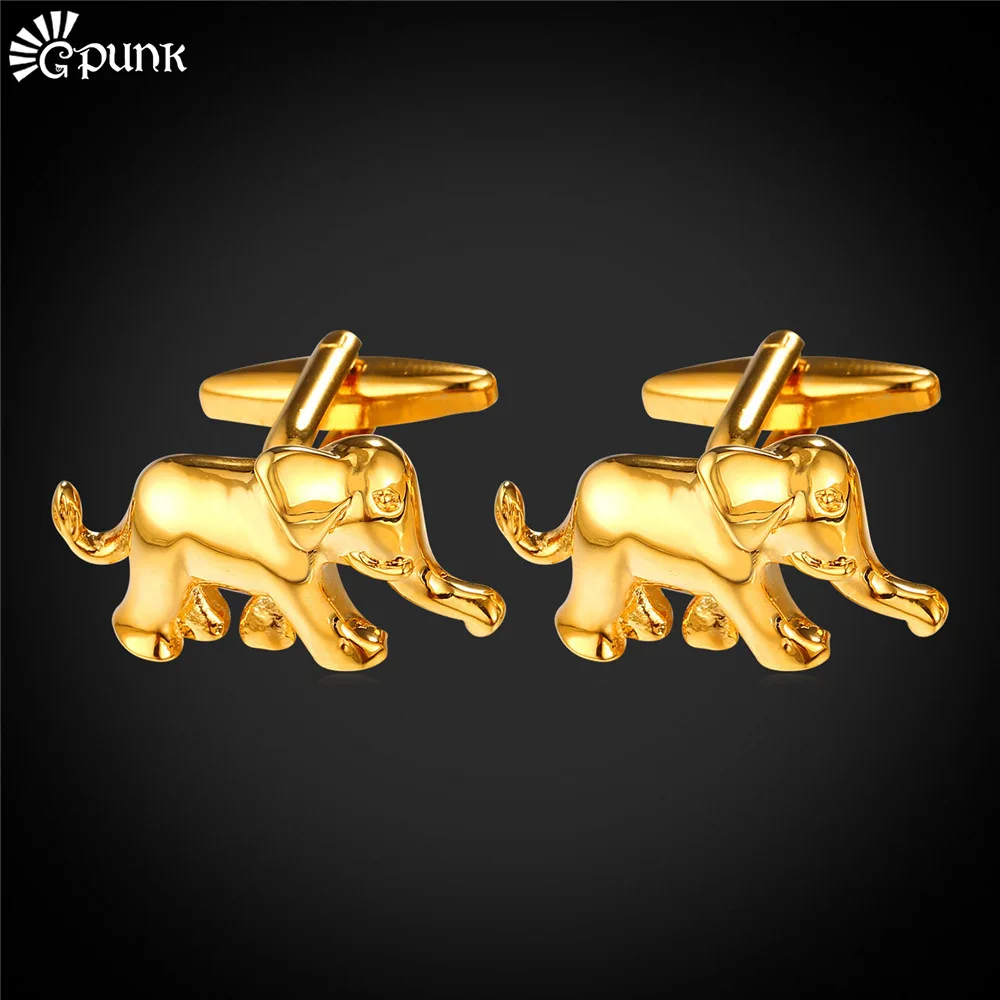 

Cufflinks Elephant Gold color Mens Animal Cufflinks With Brand Box Cuff Link For Men Wedding Shirts cuff buttons C2013G