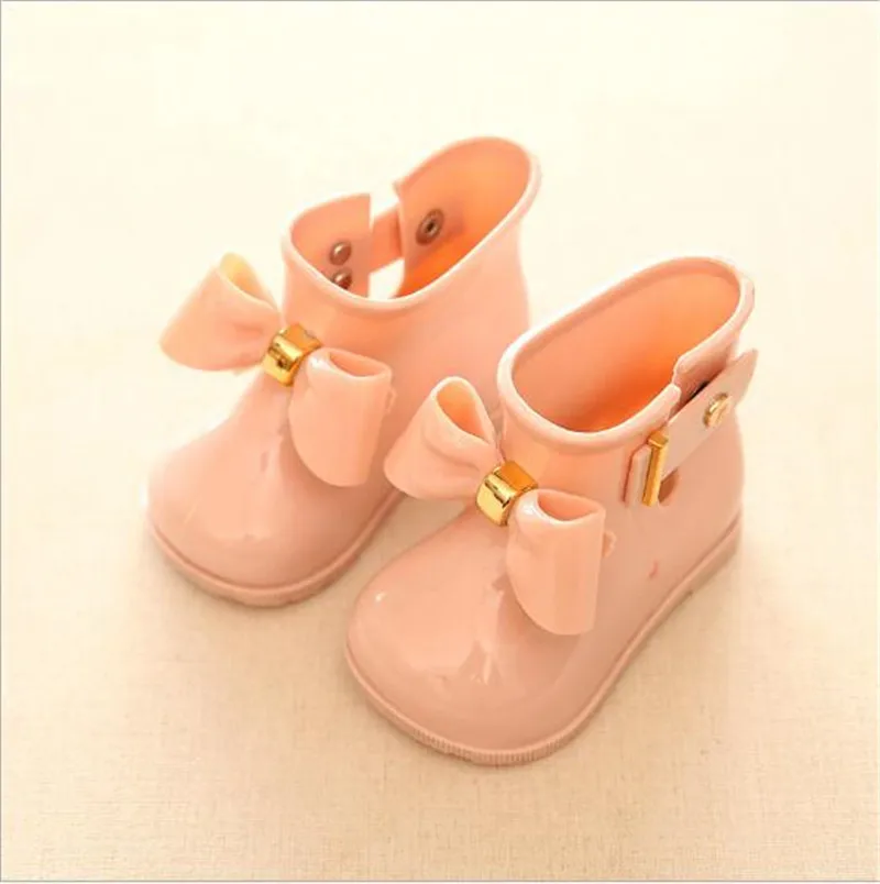 Новинка года; детская обувь с бантом; непромокаемые резиновые сапоги для младенцев - Цвет: Розовый