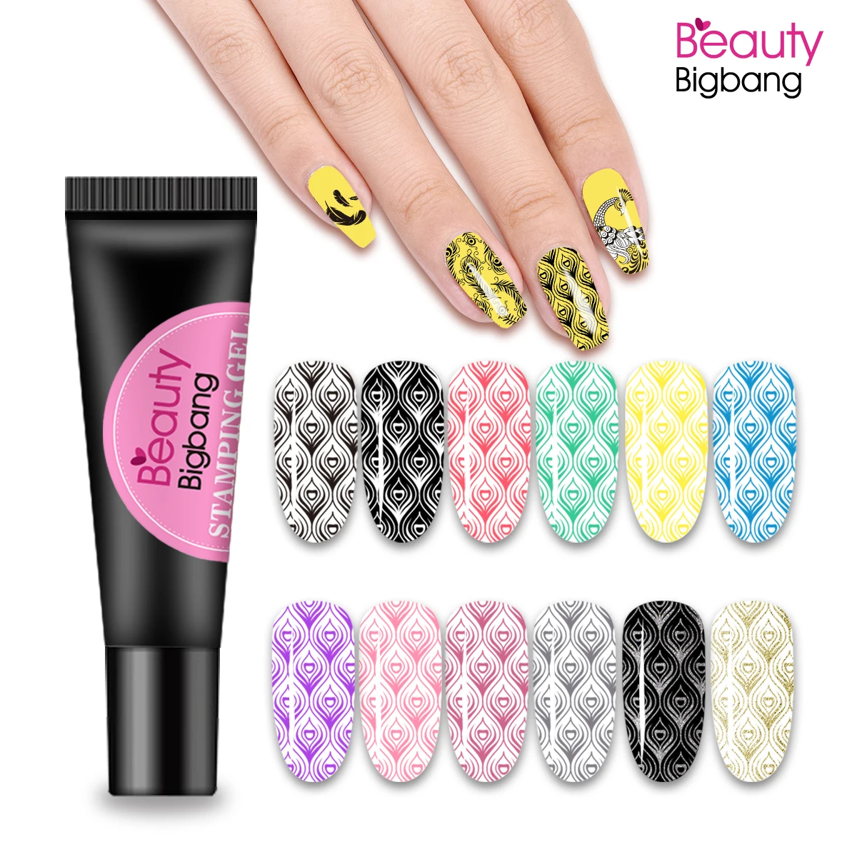 Beautybigbang, 8 мл, 12 цветов, штамповочный гель для ногтей, штамповка пластин, УФ Гель-лак, отмачиваемый лак, печать, масло для дизайна ногтей