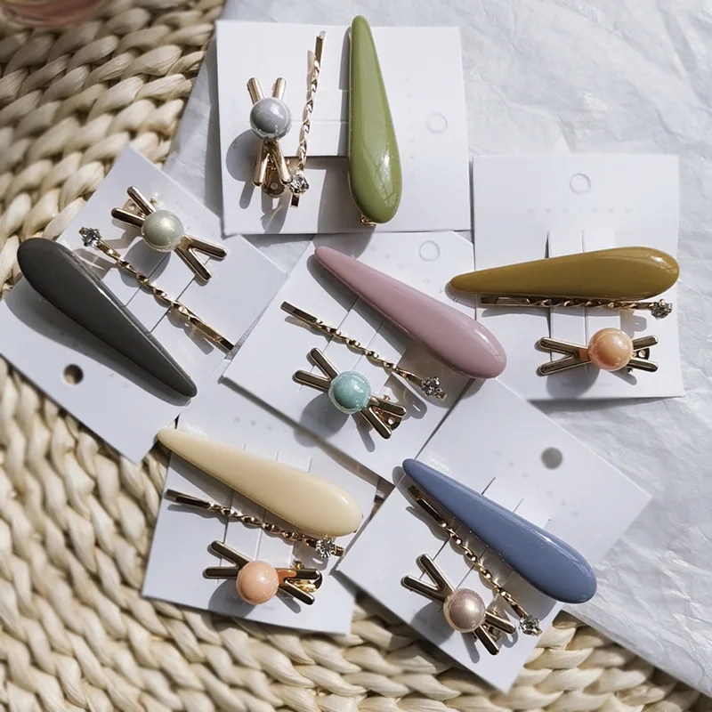 

3Pcs/Set NEW Women Pearls Hair Clips Headwear Set Solid Color Drop-shaped Metal Barrettes Headdress Rhinestone Hair Accessiores