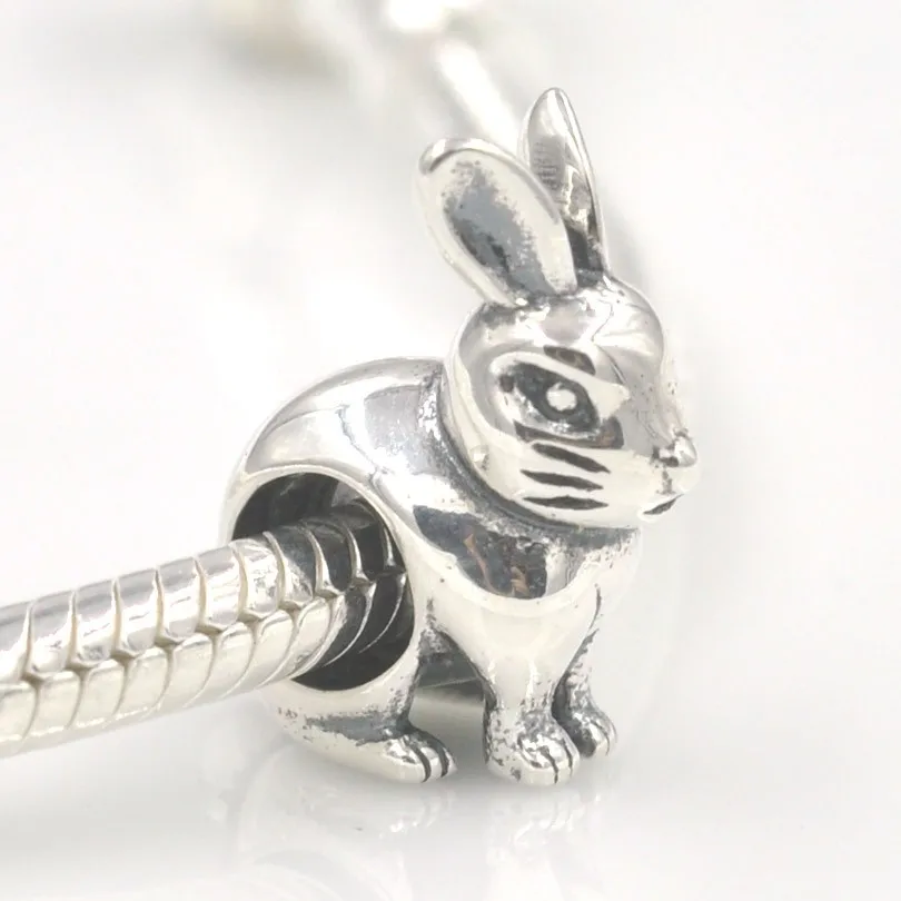 Новые оригинальные Твердые бусины из стерлингового серебра 925 пробы с милым Кроликом, подходят для Пандоры, ювелирный браслет сделай сам