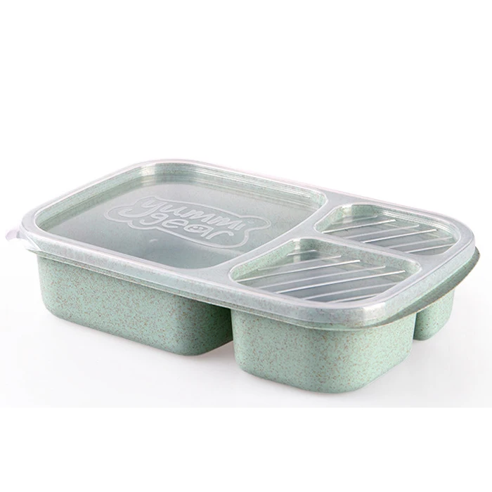 Пшеничная соломенная Ланч-бокс портативная коробка для бенто Ланчбокс Герметичный пищевой контейнер для микроволновой печи столовая посуда для детей - Цвет: Зеленый