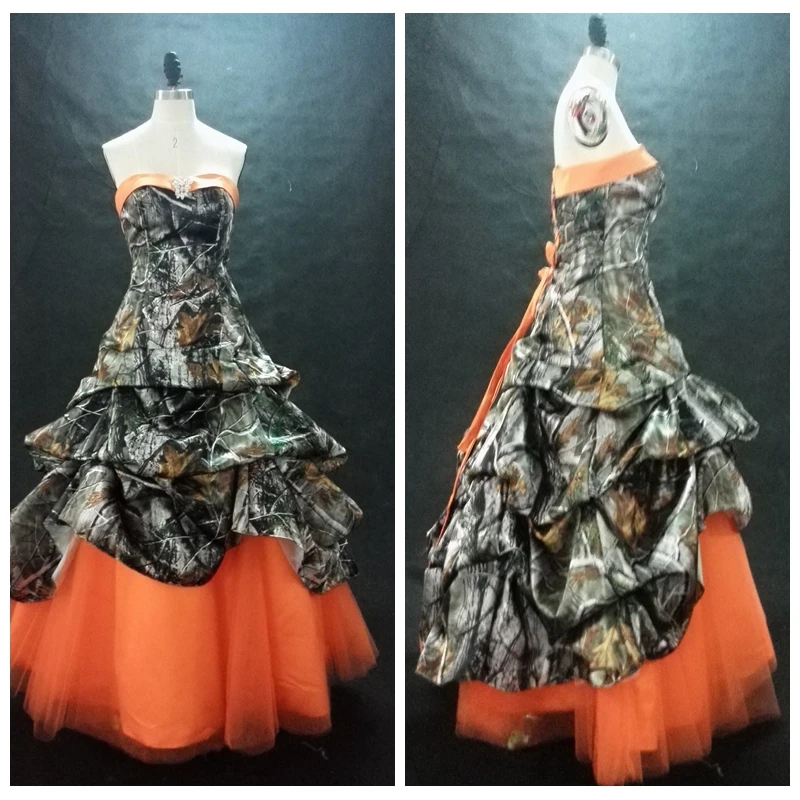 New Custom Vogue Camo Prom Dress Orange Skirt Draped Special Party