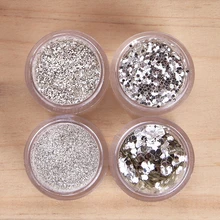 Блестящая блестящая пудра для ногтей, художественные советы, Супер Блестящая Серебристая цветная блестящая бумага, кончики для ногтей, украшение для ногтей, 4 размера на выбор