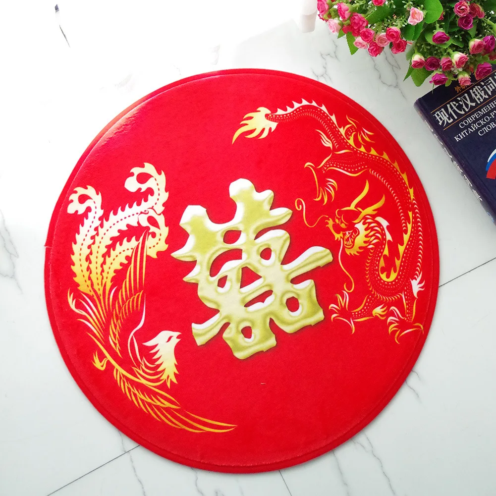 Китайский Свадебный ковер Красные праздничные круглый коврик напольные украшения коврик подушка для стула нескользящий абсорбирующий мягкий фланелевый коврик для ног