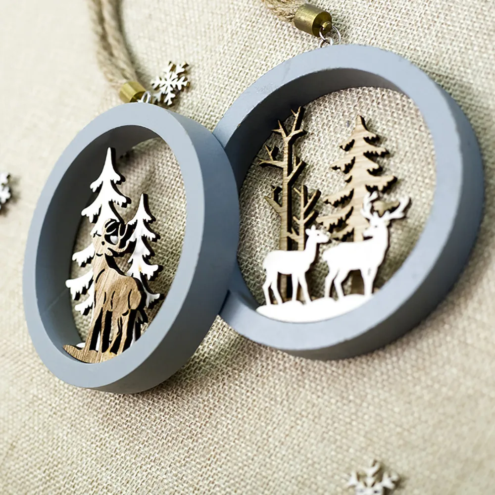 

Merry Christmas Gift For Home Snowflake Wood Embellishments Rustic Christmas Tree Hanging Ornament Decor New Year Natale