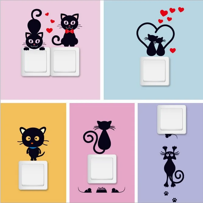 Cartoon Cat Heart switch sticker wall for kids rooms decor Bedroom wedding decoration | Дом и сад