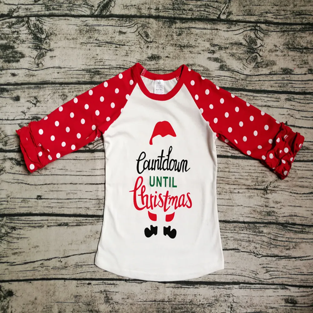 Christmas Girls Tshirt Count Down Until Christmas Printed Kids Shirt Baby Girls Red Dot Long
