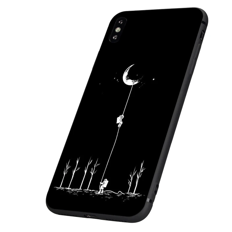 Черный чехол из ТПУ для iphone 5 5s se 6 6s 7 8 plus x 10 силиконовый XR XS 11 pro MAX с космосом луной