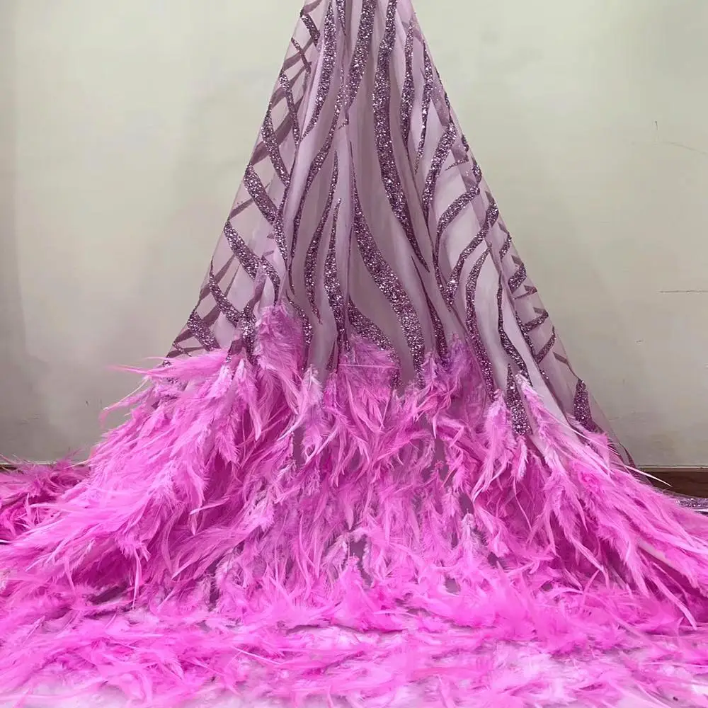 Высокое качество африканские французские кружева ткань с блестками вышитые нигерийские сетки Wite перо Тюль Кружева ткани для платья A1793
