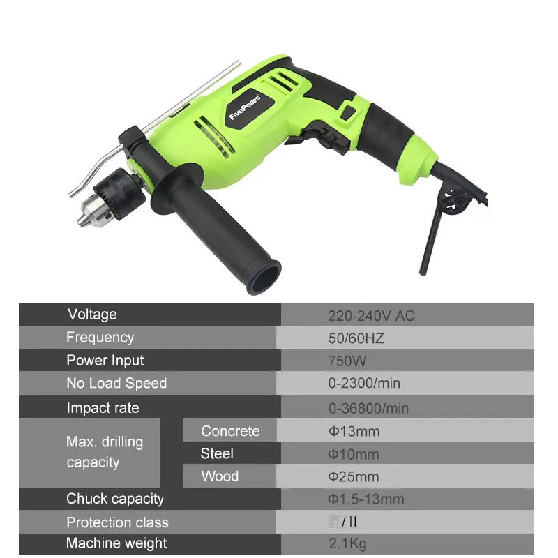 FIVEPEARS 220V 2300rpm Adjustable Variable Speed Electric Impact Drill Electric Hammer Woodworking Power Tool FIVEPEARS 220V 2300rpm Adjustable Variable Speed Electric Impact Drill Electric Hammer Woodworking Power Tool