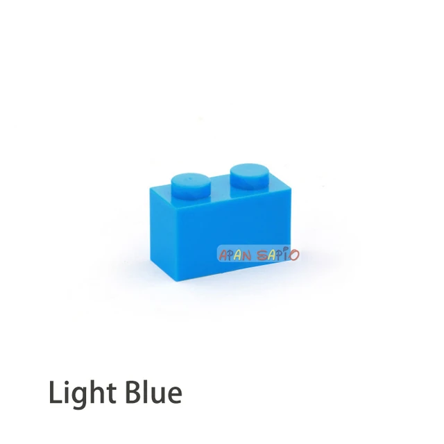 100pcs DIY Building Blocks Thick Figures Bricks 1x2Dots Educational Creative Size Compatible With 3004 Plastic Toys for Children Light Blue 100pcs