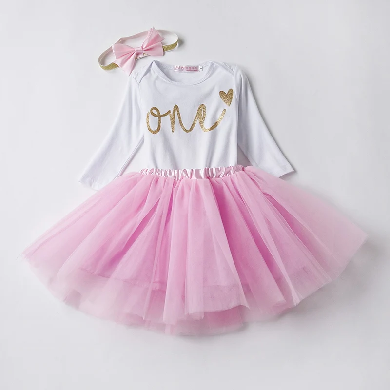 Одежда для маленьких девочек 2-го дня рождения, 2 года детские праздничные платья для девочек, одежда для второго дня рождения наряды для крещения из 3 предметов - Цвет: pink 5