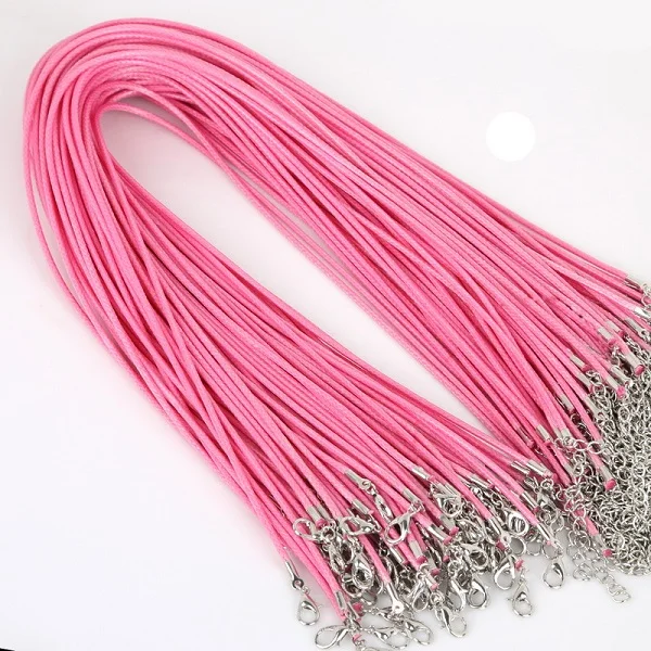2 мм, 10 шт./партия, ручная работа, регулируемая плетеная веревка для ожерелья и подвески, подвески, фурнитура, застежка-карабин, шнур, сделай сам, 45 см+ 5 см - Цвет: Pink