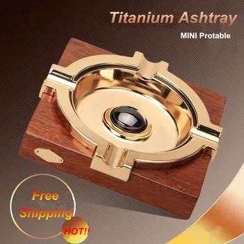 

New Style! Luxury Portable Intsia Spp Wood Platform Titanium Cigar Slot Cigar Ashtray Holder 4 Rests With Gift Box
