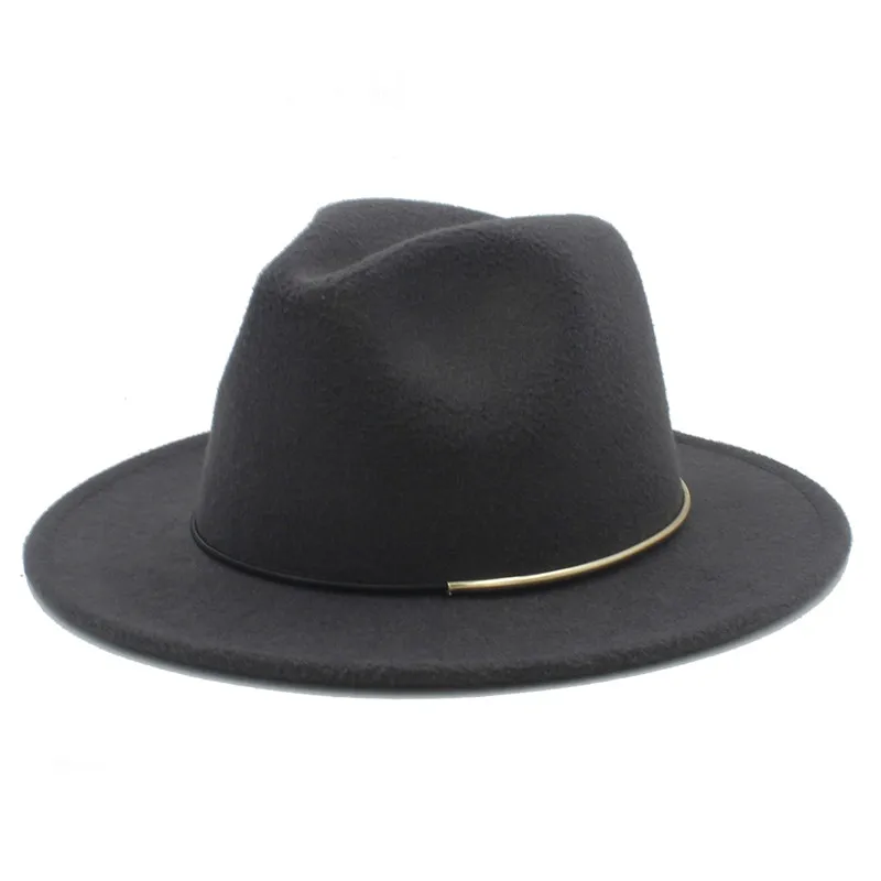Винтажная шерстяная фетровая шляпа для женщин и мужчин, для зимы и осени, Женская флоппи-накидка с широкими полями, джазовые кепки крестного отца, размер 56-58 см, D20 - Цвет: Dark Gray