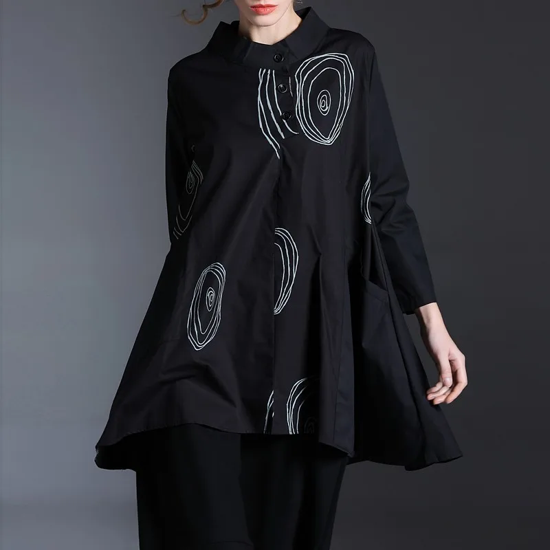 [EAM] новая весенняя рубашка со стоячим воротником, длинным рукавом, черная, с принтом пейсли, свободная, большого размера, женская блузка, модная, JE58001M