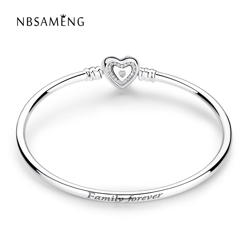 

Newest Authentic 100% 925 Sterling Silver Family Forever Clasp Basic Bracelet Pave Cubic Zirconia DIY Women Jewelry Gift