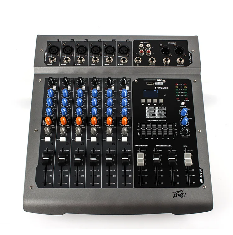 

PV6 6 Road with MP3/USB Mixers Effects Processors microphones are balanced DJ Professional Performance Stage Party Effects Mixer