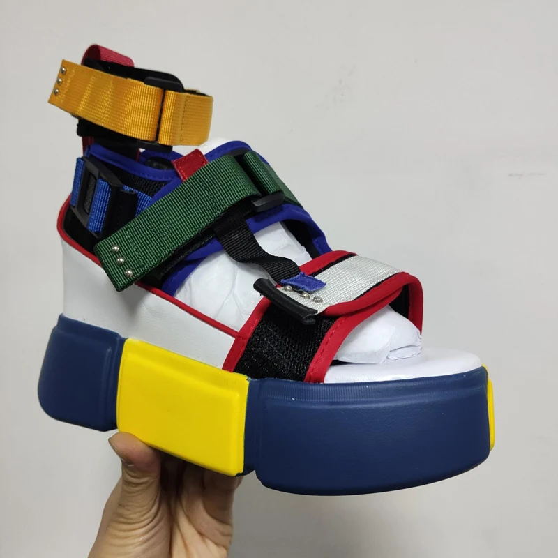 SWYIVY platform sandals for woman 2019 new blue wedge high heel chunky sandals shoes summer female casual shoes ankle hook loop SWYIVY platform sandals for woman 2019 new blue wedge high heel chunky sandals shoes summer female casual shoes ankle hook loop