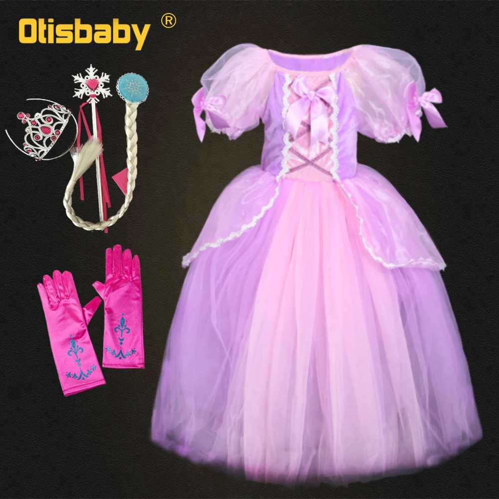 Kids Rapunzel Dress Up Costumes Girl Princess Dress Rapunzel Wig Girls