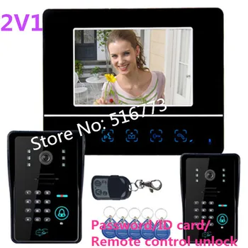 

Home Video Door Phone Intercom Doorbell System 7 Inch TFT Color Monitor Support ID cards Password and remote controller 2V1