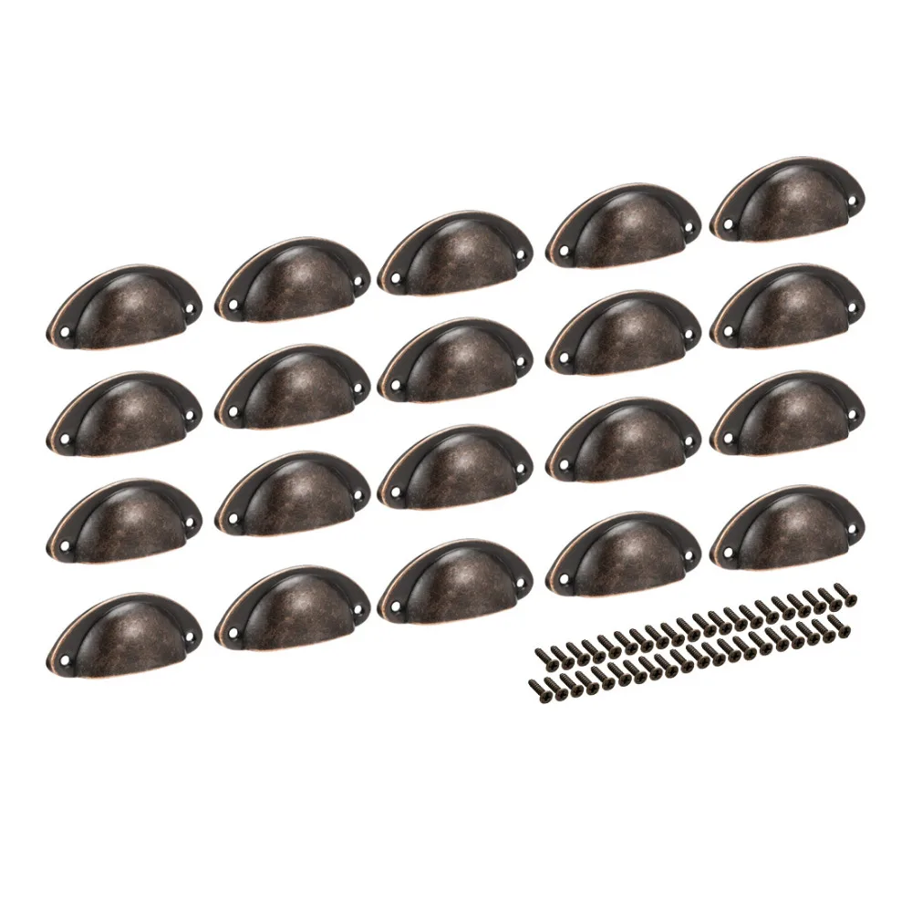 Uxcell 20pcs Antique Brass Bronze Tone Cup Drawer Pull Kitchen Cabinet Handle Iron Shell Pull ...