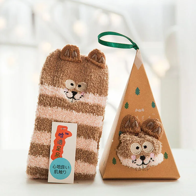 3 пары, рождественский подарок, 3D дизайн, пушистые коралловые бархатные толстые теплые носки, женские высококачественные махровые носки-тапочки/носки для сна, подарочная коробка