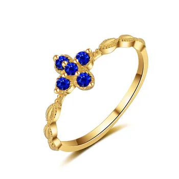 

Wedding Rings For Women S925 Sterling Silver Jewelry Gold-Color Ball Clover Palace Retro Blue Spinel Diamant Cubic Zirconia Ring