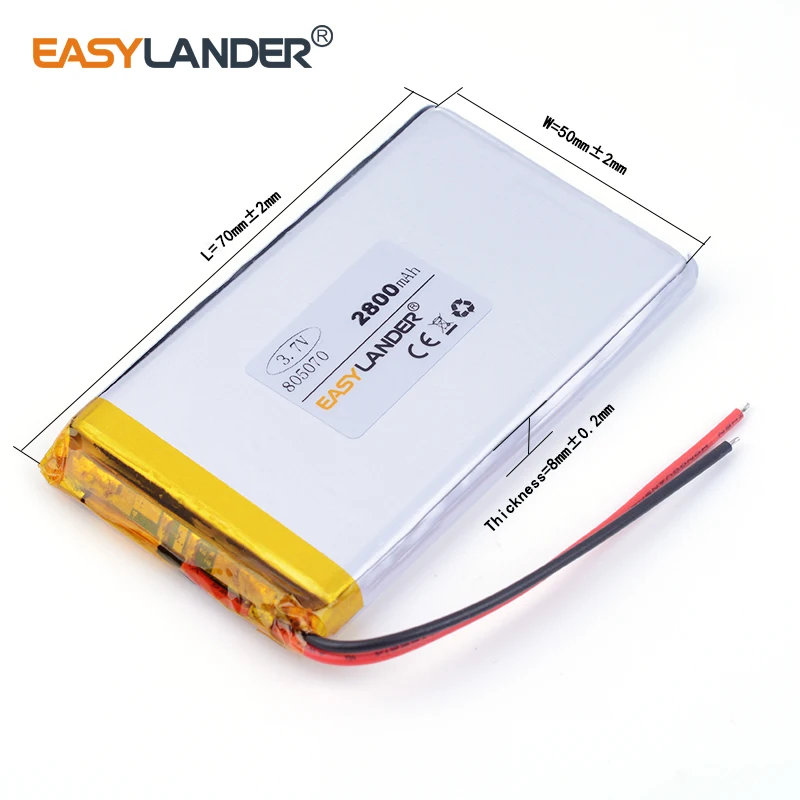 Литий полимерный аккумулятор 805070 3 7 В 2800 мА/ч DIY Аварийная зарядка treasutoys PDA батарея