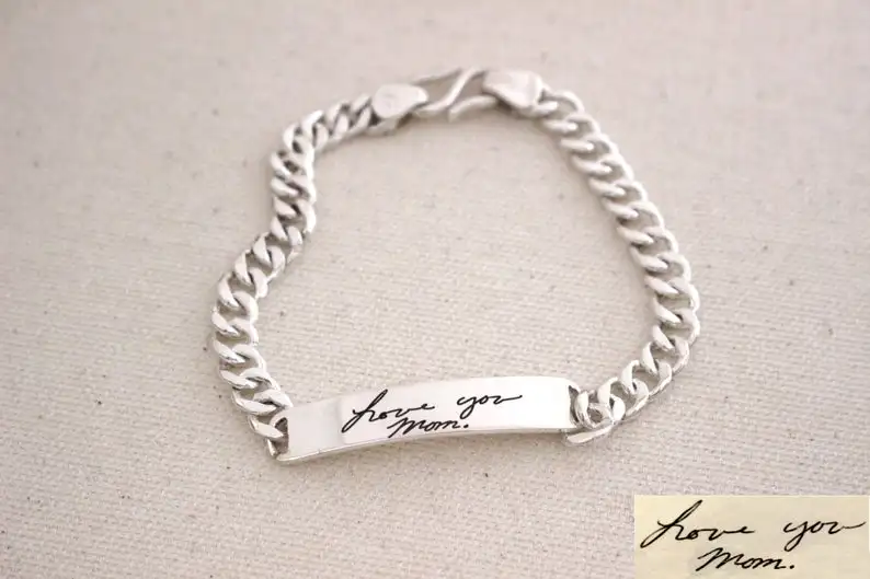 

3UMeter Men Signature Naem Bracelet Memorial Men Handwriting Custom Bracelet Handwriting Jewelry Bangle for Men Gift for Him