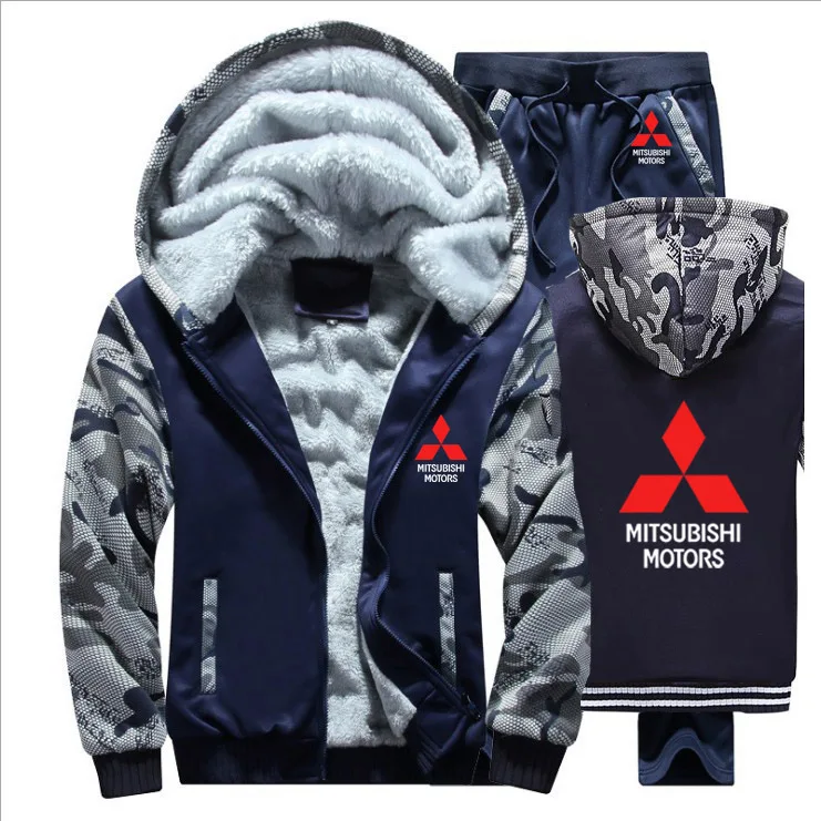 Hoodies Men Mitsubishi Car Logo Mens Hoodies Suit Winter Thicken Warm Fleece cotton Zipper Tracksuit Mens Jacket+Pants 2Pcs Sets - Цвет: 827