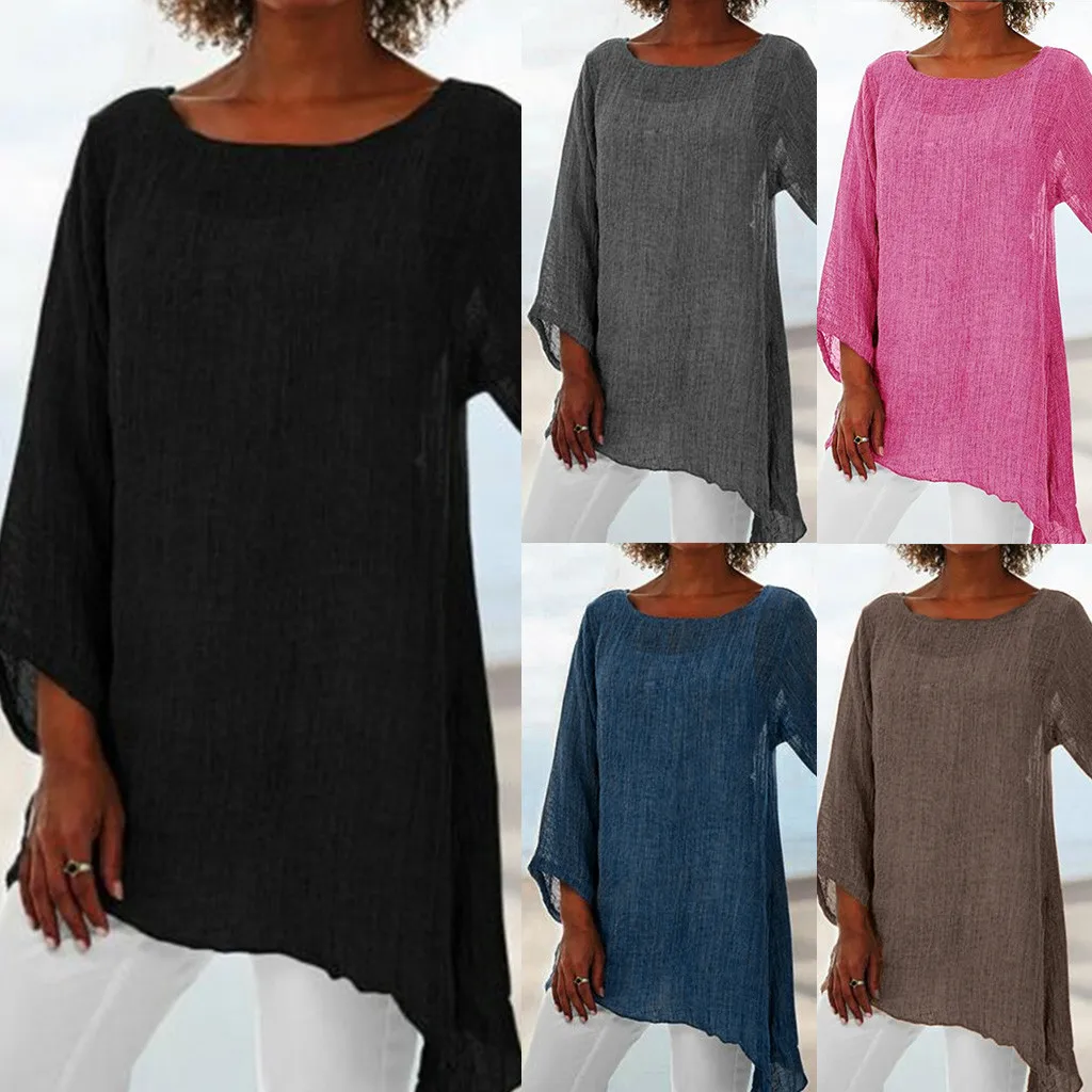 

2019 Tshirt Women Plus Size Long Sleeve Linen Baggy T-shirt Ladies Summer Tunic Tops Camiseta Mujer Harajuku Top Women T Shirt