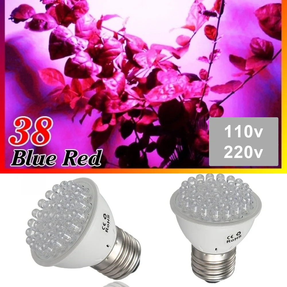 E27 38 Светодиодный 1 9 W 220 V красные синие светодиодный освещение для выращивания