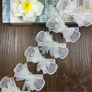 

15yards White/Black Lace Ribbon Bow Pearl Lace Embellishment Sewing Trimming
