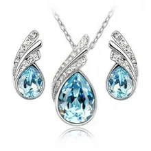 Fashion Austria Crystal Water drop Leaves Earrings necklace jewelry sets Classic Crystal Water drop jewelry sets