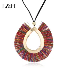L&H Bohemia Fashion Handmade Tassels Choker Necklace Vintage Long Statement Fringe Pendant Necklace For Women Choker Jewelry stylish coin fringe metal choker necklace