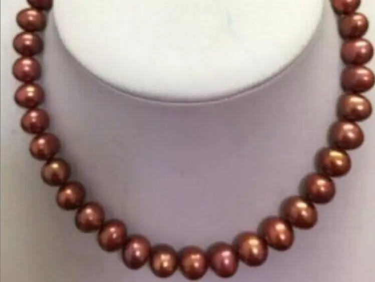

AAA GENUINE 18"9-10mm natural South Sea chocolate Pearl Necklace 925silver DA79
