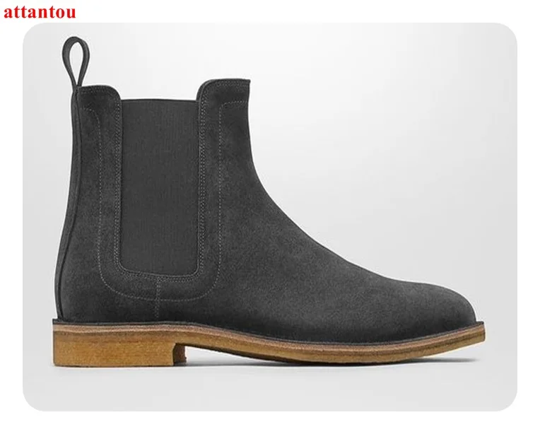 

Fashion Men Short Boots Gray Suede Leather Slip-on Male Ankle Boots New Arrival Autumn Winter Man Office Formal Dress Shoes