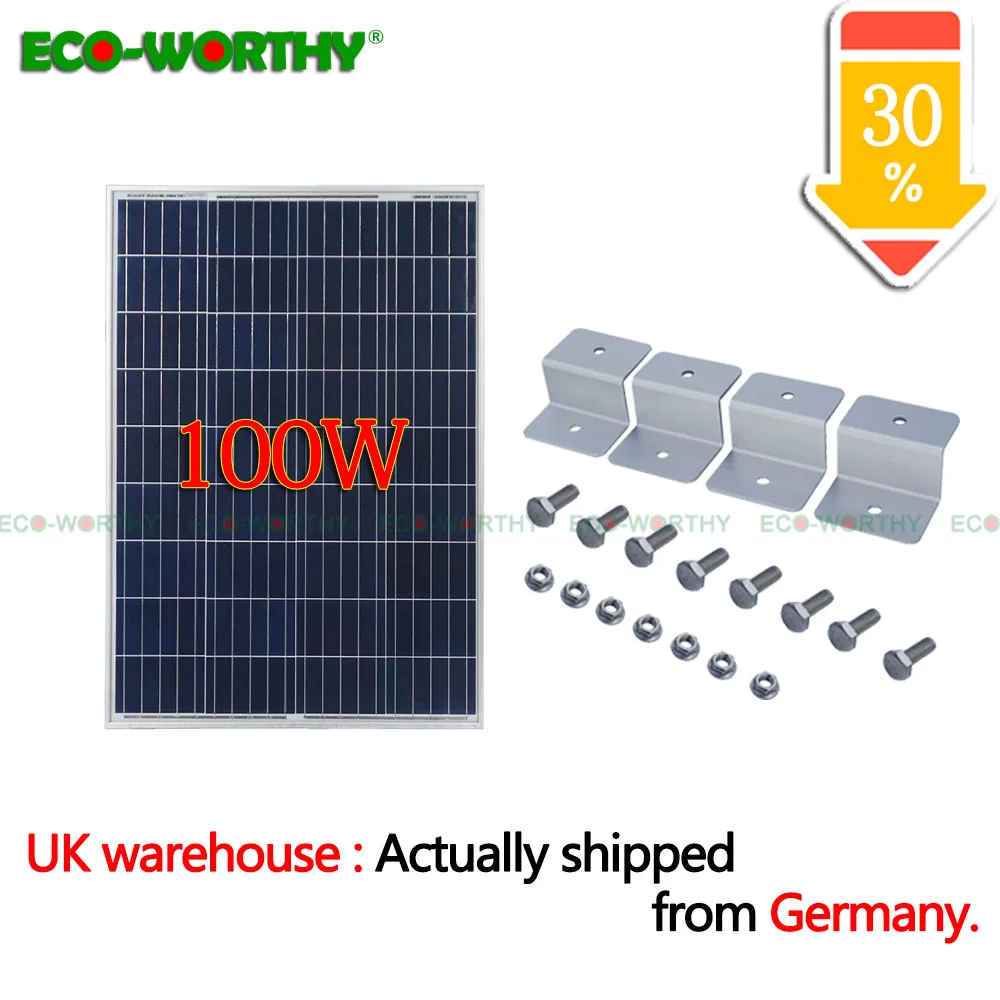 

100W solar poly power panel with 1 set Z style mounting kit 4pcs Z style brackets solar system for 12V solar charger battery