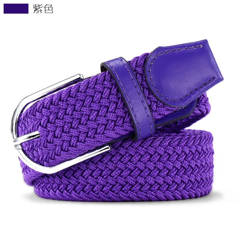 Fashion men Women Woven casual Stretch Belt Elastic Belts For Jeans knitted Pin Buckle belts men Modeling cinturon harajuku - Цвет: Фиолетовый