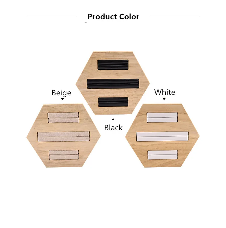 Новая мода твердой древесины лоток для показа колец шестиугольник из искусственной кожи держатель кольца Jewelry Дисплей стенд