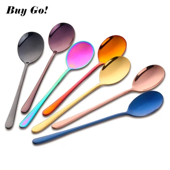 

4PCS Stainless Steel Ice Cream Spoon Iridescent Rainbow Korean Spoon Dessert Tea Coffee Gold Silver Colorful Scoops Cutlery Set