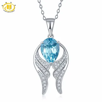 

Hutang Stone Jewelry Natural Sky Blue Topaz Solid 925 Sterling Silver Wing Pendant Necklace Gemstone Fine Jewelry For Women Gift