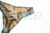 Men 's rubber latex briefs thong in trasparent brown and black 4
