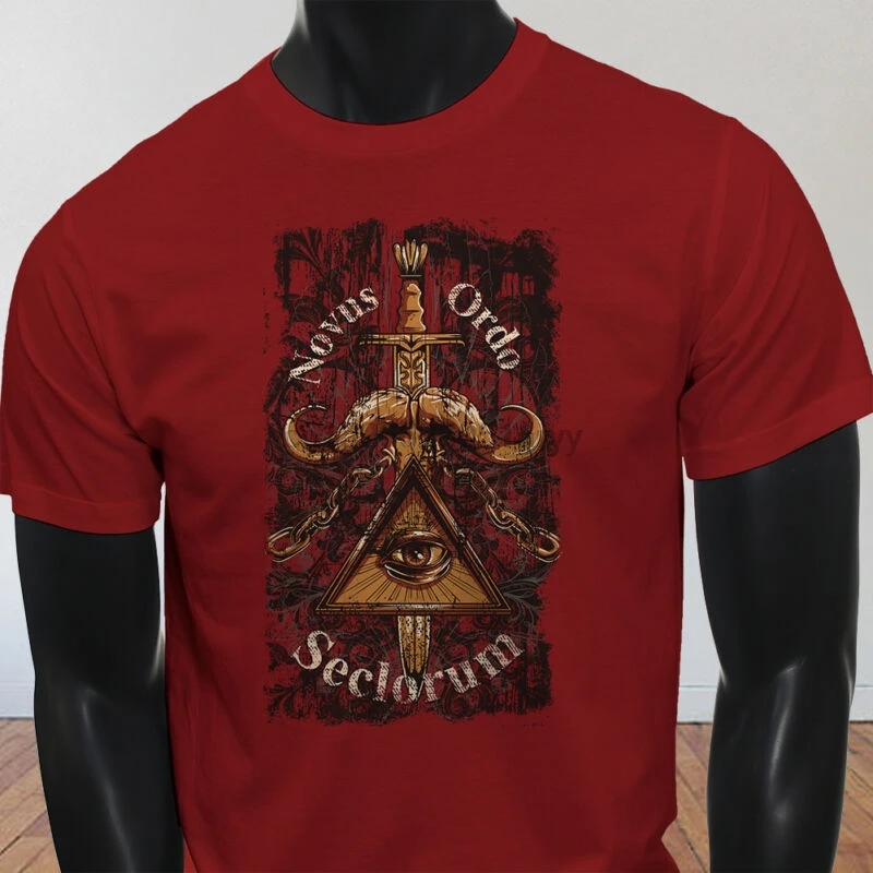 

World Order Third Sword Pyramid Novus Ordo Illuminati Eye Mens Red T-Shirt