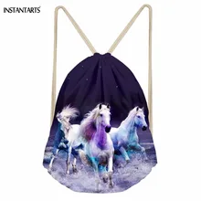 INSTANTARTS Прохладный Crazy Horse лошадь печатных для женщин мужчин мешки с Кулиской модные рюкзаки из мягкой ткани студентов обувь для мальчиков птички Bookbags