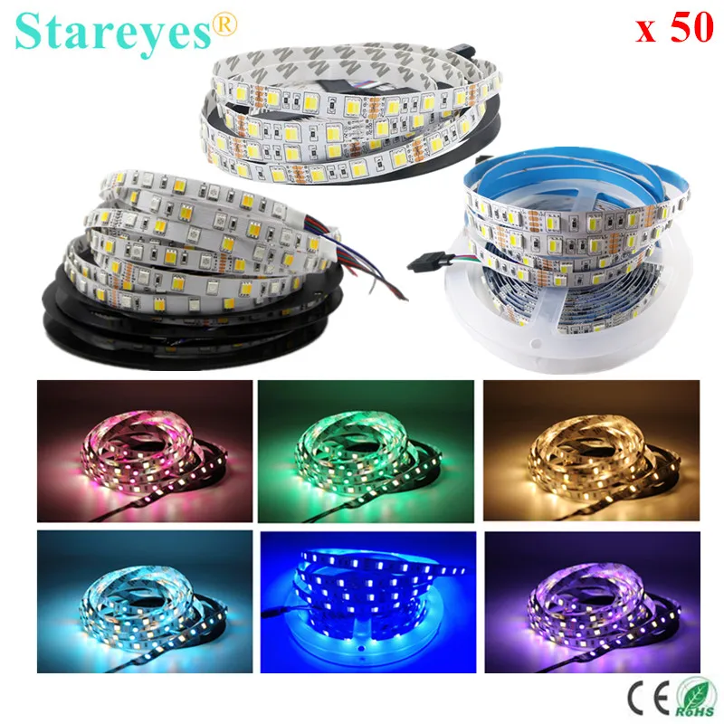 50 шт. SMD 5050 DC12V 300 LED 5 м RGB + CCT W & WW светодиодная полоса света двойной белый 2 в 1