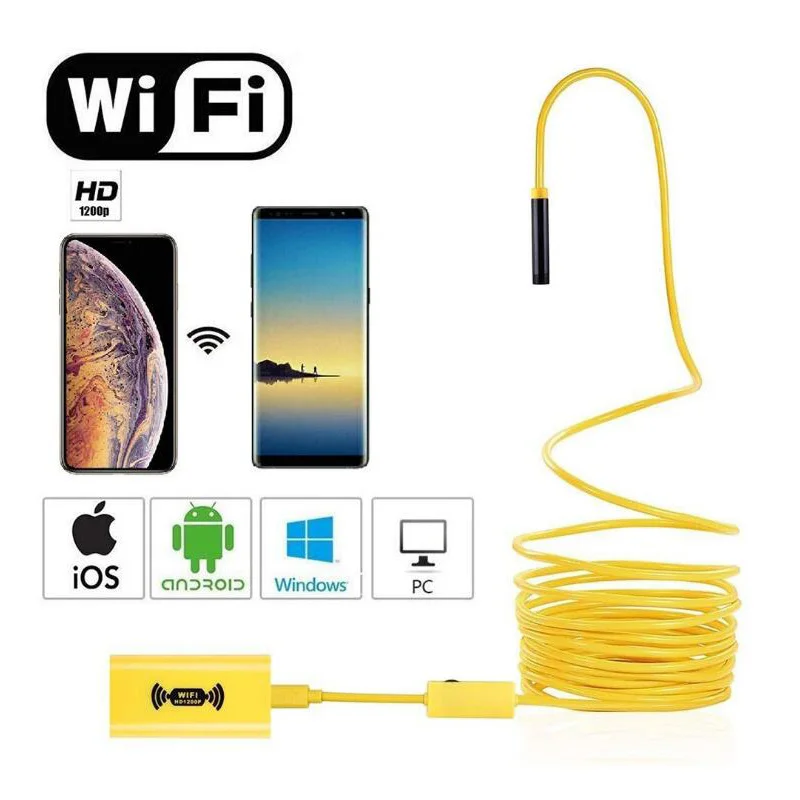 

1200P 2MP WIFI Endoscope Camera Mini Waterproof Hard Cable Inspection Camera 8mm Android Borescope IOS For Iphone hard cable