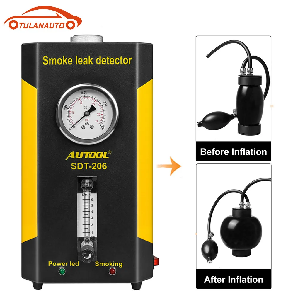 

TULANAUTO SDT206 12V Car Pipeline Leak Detector Smoke Machine Automotive Auto Pipe Leak Smokes Generator Input Air Bag Stopples